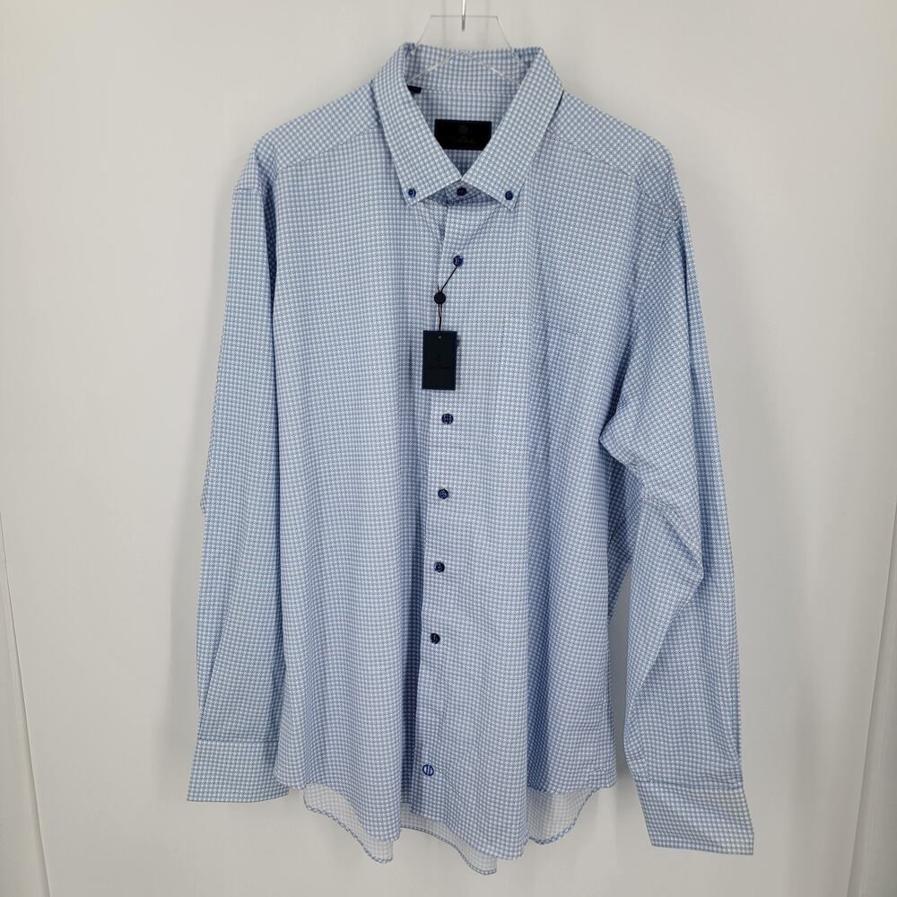 David Donahue Shirt Mens XXL Button Up Blue White Geo Print Cotton